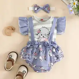Walmart Infant Toddler Baby Girl Ruffled Print Top With Straps Shorts And Headband Set Gray 0-3 Months offer