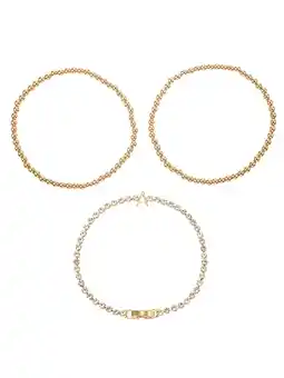 Walmart Time and Tru Goldtone and Crystal Beaded Stretch Bracelets, 3 Pieces, Initial Letter A offer