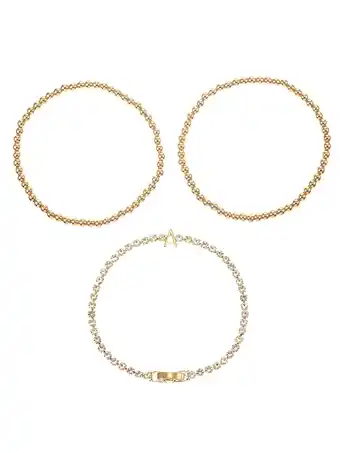 Walmart Time and Tru Goldtone and Crystal Beaded Stretch Bracelets, 3 Pieces, Initial Letter A offer