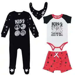 Walmart KISS Sleep N' Play, Bodysuit, French Terry Shorts and Bib 4 Piece Rock Outfit Set Newborn to Infant offer