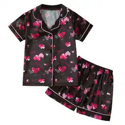 Walmart Girls Pajamas Set Short Sleeve Multicolor Hearts Graphics Button Lapel 2PC PJs(Toddler) offer