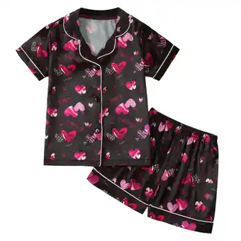 Walmart Girls Pajamas Set Short Sleeve Multicolor Hearts Graphics Button Lapel 2PC PJs(Toddler) offer