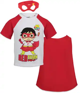 Walmart RYAN'S WORLD Red Titan Toddler Boys Cosplay T-Shirt Cape and Mask 3 Piece Outfit Set White/Red 3T offer