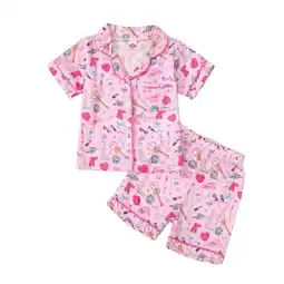 Walmart Girls Pajamas Set Short Sleeve Cartoon Print T Shirt & Short 2PC Outfits(Infant) offer
