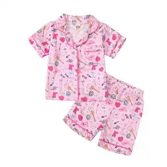 Walmart Girls Pajamas Set Short Sleeve Cartoon Print T Shirt & Short 2PC Outfits(Infant) offer