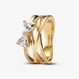 Walmart PANDORA 14k Gold-Plated Double Band Heart Diamond Ring, Size 5 offer