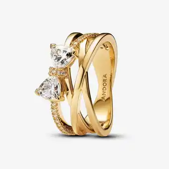 Walmart PANDORA 14k Gold-Plated Double Band Heart Diamond Ring, Size 5 offer