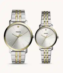 Walmart Fossil BQ2467Set His and Her Lux Luther Three-Hand Two-Tone Stainless Steel Watch Gift Set offer