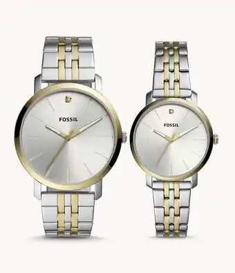 Walmart Fossil BQ2467Set His and Her Lux Luther Three-Hand Two-Tone Stainless Steel Watch Gift Set offer