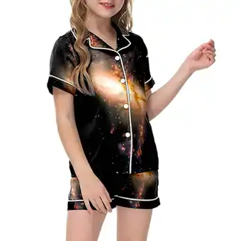 Walmart Girls Pajamas Sets Short Sleeve Galaxy Starry Print Loungewear & Short 2PC PJs(Toddler) offer