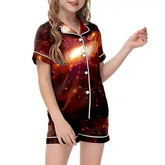 Walmart Boys Pajamas Set Short Sleeve Galaxy Starry Graphics Loungewear & Short 2PC PJs(Toddler) offer