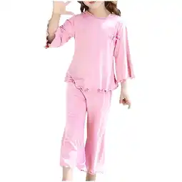 Walmart Gpaecead Girls' Casual Loungewear Long Sleeve Tops Round Neck Solid Kids Sleepwear Pajamas Set Pink offer