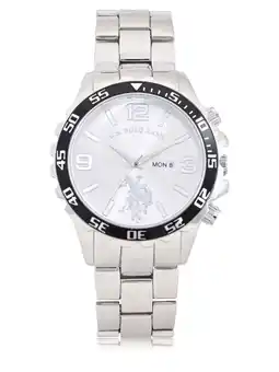 Walmart U.S. Polo Assn. Adult Male Analog Watch in Silver with Sports Bezel in One Size (USC80689WM) offer