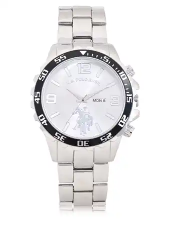 Walmart U.S. Polo Assn. Adult Male Analog Watch in Silver with Sports Bezel in One Size (USC80689WM) offer