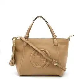 Walmart Pre-Owned GUCCI Soho Interlocking G Tote Bag Shoulder Tassel Leather Beige 369176 (Good) offer