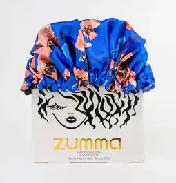 Walmart Zumma Adjustable Satin Sleep Cap, Blue, Floral Print offer