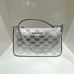 Walmart Michael Kors 35F2STU6M Jet Set Travel Medium Zip Pouchette Leather Bag In Silver offer