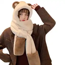 Walmart SnnmBlm Womens Cute Winter Thick Warm Long Hooded Scarf with Mittens Beige One Size offer