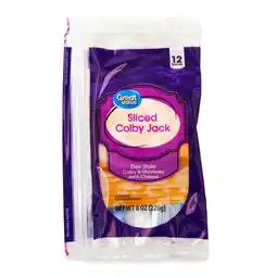 Walmart Great Value Deli Style Sliced Colby & Monterey Jack Cheese, 8 oz, 12 Slices (Plastic Packaging) offer