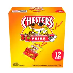 Walmart Chester's Fries Corn Snacks Flamin' Hot Flavored, 1 oz, 12 Count offer