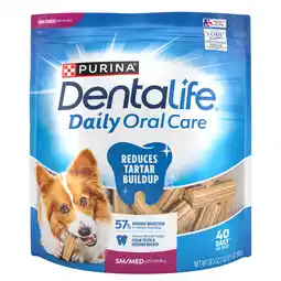Walmart Purina DentaLife Daily Oral Care Small & Medium Dog Treats with Chicken, 28.5 oz Pouch (40 Count) offer