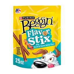 Walmart Purina Beggin' Flavor Stix Dog Treats with Real Bacon & Peanut Butter Tender Chews, 25 oz Pouch offer