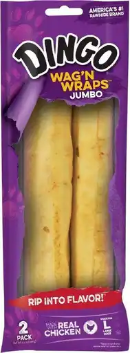Walmart Dingo Wag 'n' Wraps Jumbo Rawhide Chew for Large Dogs, Made with Real Chicken and Pork, 2 Count offer