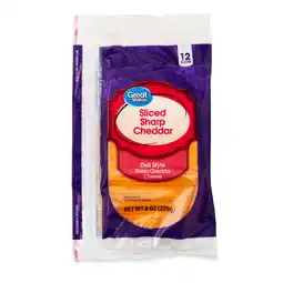 Walmart Great Value Deli Style Sliced Sharp Cheddar Cheese, 8 oz, 12 Slices offer