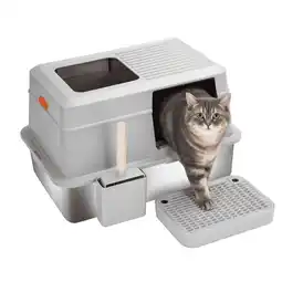 Walmart Furrbby Stainless Steel Litter Box, Large Metal Litter Box with Lid for Big Cat, Anti-Leakage, Grey offer