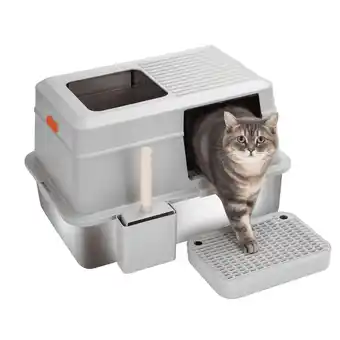 Walmart Furrbby Stainless Steel Litter Box, Large Metal Litter Box with Lid for Big Cat, Anti-Leakage, Grey offer