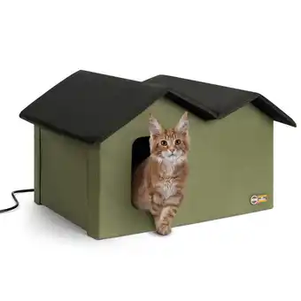 Walmart K&H Pet Products Outdoor Heated Kitty House for Cats, Extra-Wide Olive/Black offer