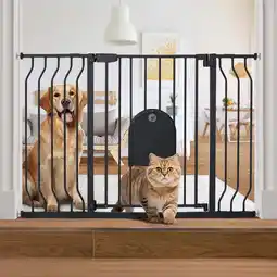 Walmart Caveen 29.5-48.4 Wide Pet Safety Gate with Cat Door Pressure Mount, Black offer