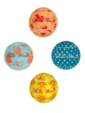 Walmart Pioneer Woman 4 Pack Tennis Balls Dog Toys offer