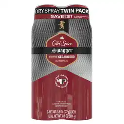 Walmart Old Spice Men's Antiperspirant Deodorant, Invisible Dry Spray, Swagger, 4.3oz (2 Pack) offer