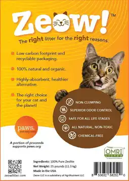 Walmart Zeow Non-Clumping, Organic, All-Natural Zeolite, Low Dust Cat Litter, 25 lb Pail offer