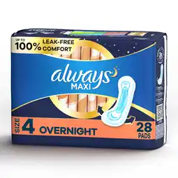 Walmart Always Maxi Pads without Wings, Size 4, Overnight Absorbency, 28 CT offer
