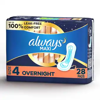 Walmart Always Maxi Pads without Wings, Size 4, Overnight Absorbency, 28 CT offer