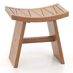 Walmart Gymax 18 Inch Teak Wood Shower Bench Wooden Shower Stool w/ Curved Seat for Bathroom offer