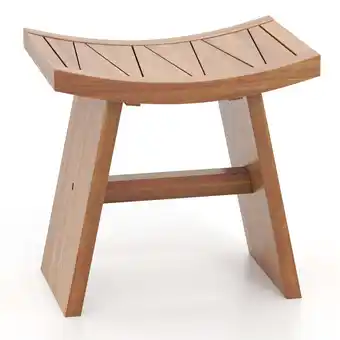Walmart Gymax 18 Inch Teak Wood Shower Bench Wooden Shower Stool w/ Curved Seat for Bathroom offer