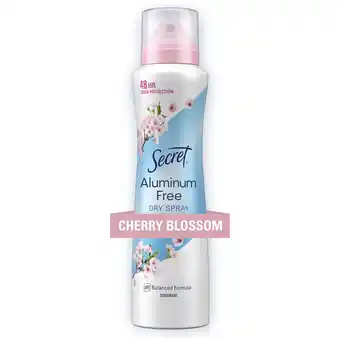 Walmart Secret Aluminum Free Dry Spray Deodorant, Cherry Blossom, 4.1 oz offer