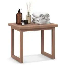 Walmart Gymax 19'' Indonesia Teak Wood Shower Bench 2-Tier Waterproof Bath Spa Stool for Indoor & Outdoor offer