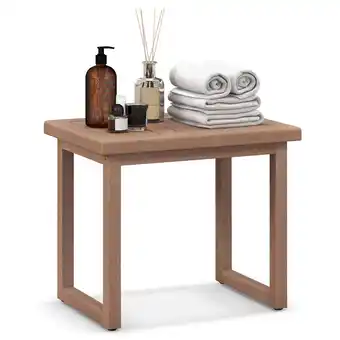Walmart Gymax 19'' Indonesia Teak Wood Shower Bench 2-Tier Waterproof Bath Spa Stool for Indoor & Outdoor offer