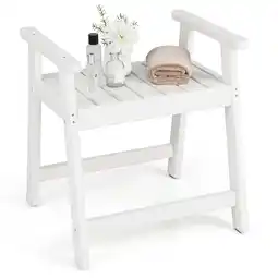 Walmart Costway Waterproof HDPE Shower Bench Bathroom Shower Chair with Armrest Heavy Duty White offer