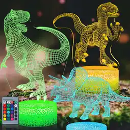 Walmart QiShi 3D Dinosaur Night Light - 7-Color Changing LED Lamp w/ Remote & Touch Control, Gift for Kids offer
