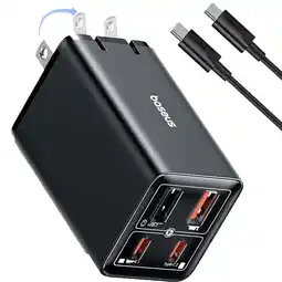 Walmart Baseus USB Charger, 65W Wall Charger with USB C Cable, Fast Charging 4-Port, Black offer