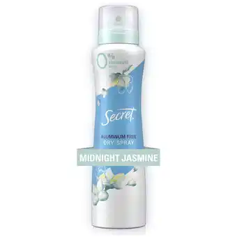 Walmart Secret Aluminum Free Dry Spray Women's Deodorant, Midnight Jasmine, 4.1 oz offer