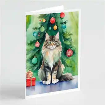 Walmart Carolines Treasures 5 x 7 in. MaineCoon Cat by the Christmas Tree Greeting Cards - Pack of 8 offer