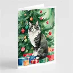 Walmart Carolines Treasures 5 x 7 in. Norwegian Forest Cat by the Christmas Tree Greeting Cards - Pack of 8 offer