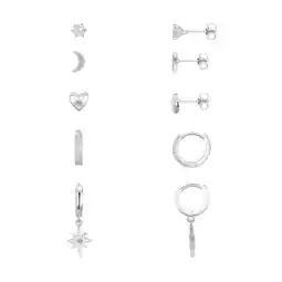 Walmart Believe by Brilliance Women's Cubic Zirconia Moon Star Heart Stud Hoop Earring Set offer