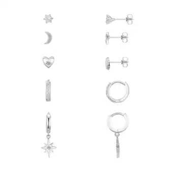 Walmart Believe by Brilliance Women's Cubic Zirconia Moon Star Heart Stud Hoop Earring Set offer